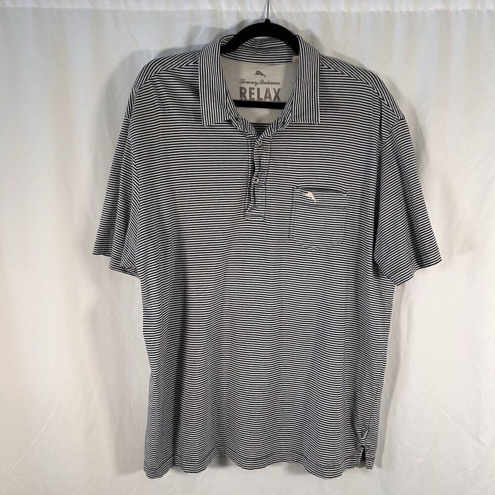 Tommy Bahama Relax Shirt Men's XL Blue White Striped Short Sleeve 100% Cotton